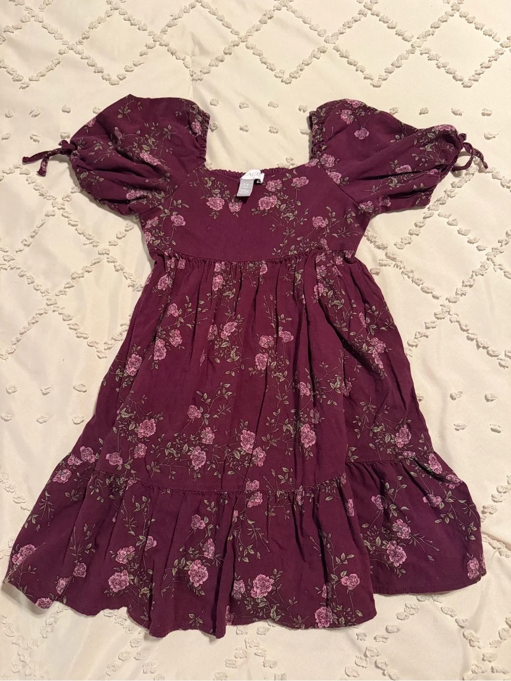 The Children's Place Plum Floral Puff-Sleeve Dress